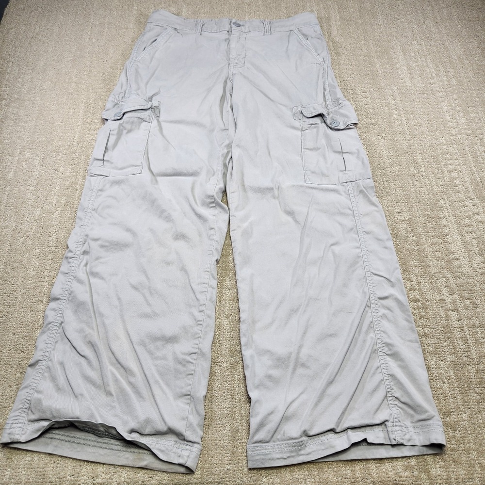 American Eagle Cargo Pants Women 8 Baggy Wide Leg Mid Rise Gray Elastic Waist